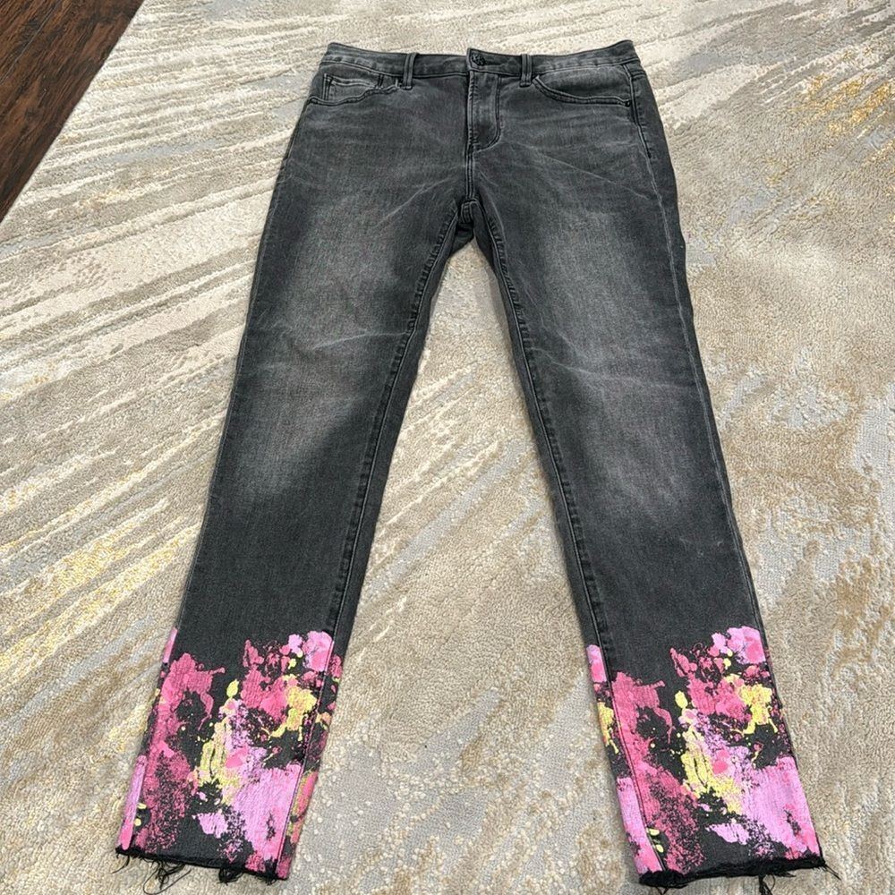 DRIFTWOOD JACKIE HIGH RISE PAINTED CUFF JEANS SIZE 27 by 28 in EuC black